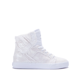 Supra Kids SKYTOP High Top Shoes White Sequin/White | US-61611